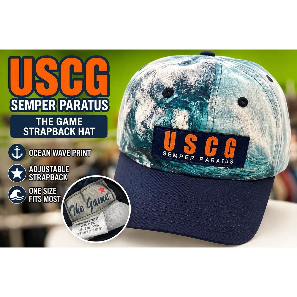 The Game USCG Semper Paratus Wave Print Strapback Hat Coast Guard Cap